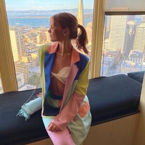 Women's Color blocking Blazer Set